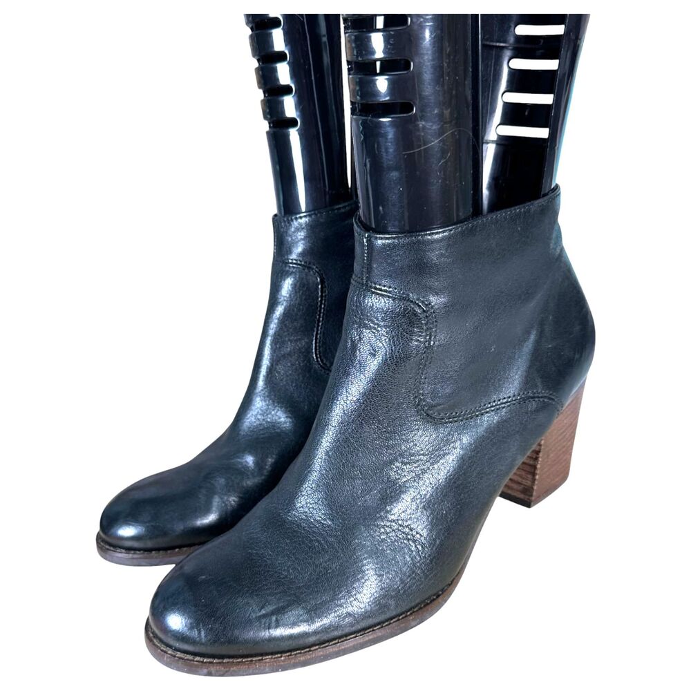 Paul Green Dexter Black Leather Chunky Stacked Heel Booties Size UK 6 US 8.5